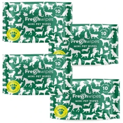 Image of FRE SHWIPES FreshWipes Pet Cleaning Wipes 4 Mini Packs Vet Approved Biodegradable &amp; Odour Removing Wet for Dogs Cats Lavender Mint Scent Body Paw Cleaner Thick Moist Dog