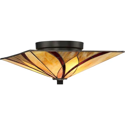 Image of Asheville 2 Light Ceiling Flush Lamp Bronze, Tiffany Glass, E27