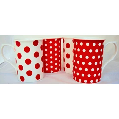 Image of fromeuropewithlove Red Dots &amp; Spots Mugs Fine Bone China Set of 4 Hand Decorated in The UK