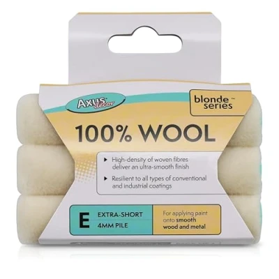 Image of Axus Decor 100% Wool Roller (Blonde Series) Paint Sleeve, Mini Sleeve for Smooth Wood &amp; Metal Surface, Compatible with Standard (6mm Rod) Handles, 4 Inch/100mm 3 Pack