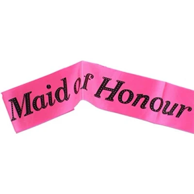 Image of Hen Night “Maid Of Honour Hot Pink Sash With Black Writing Party Accessory