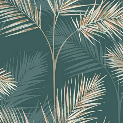 Image of Green South Beach Palm Wallpaper Metallic Tropical