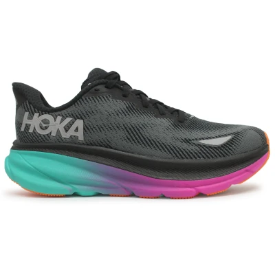 Image of HOKA Clifton 9 GTX Road running shoes, Women&#039;s, Size: 5, Black/electric aqua Textile/synthetics