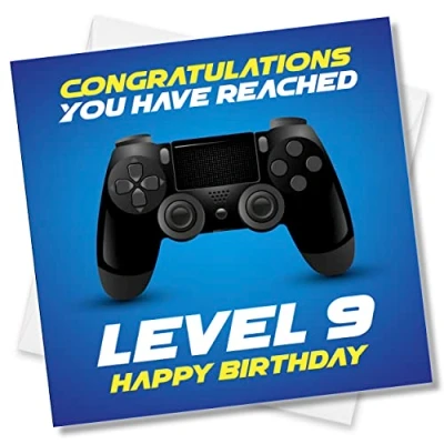 Image of Punkcards 9th Birthday Card Gamer Congratulation You Have Reached Level 9 Happy Cards Age Nine Ninth Video Gaming