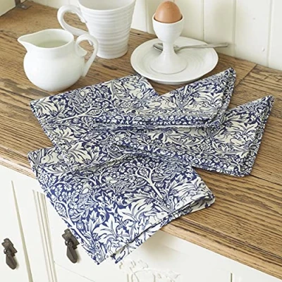 Image of Licensed William Morris Brother Rabbit Blue Floral 100% Cotton Napkins/Serviettes