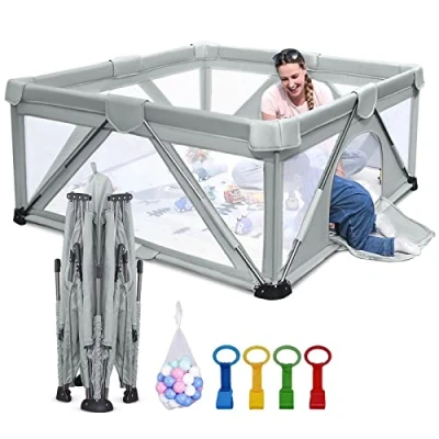Image of Foldable Baby Playpen, Heyo.Ja Large Playyard, Playpen for Kids and Children, Play Pens with Gate, Indoor &amp; Outdoor Portable Pen (150x180x68cm)