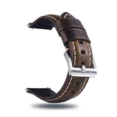 Image of Berfine 18mm Quick Release Retro Leather Watch Band, Vintage Pull up Strap, Olive Green