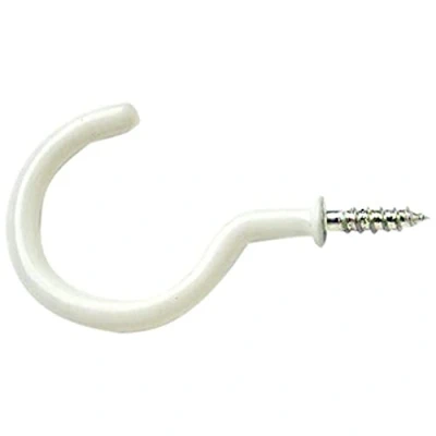 Image of Merriway BH02236 (12 Pcs) White Plastic Coated Shouldered Cup Hooks, 19mm (3/4 inch) Pack of 12 Pieces