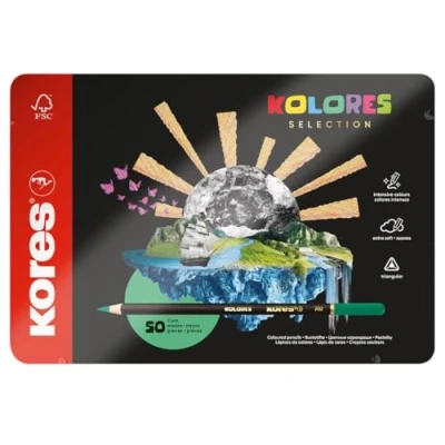 Image of Kores Kolores Selection, 50 Triangular Shape Colouring Pencils Coloured with Soft Lead, Shape, FSC Wood Set of Assorted in Metal Case