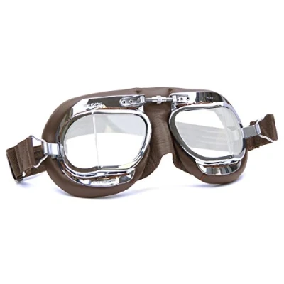 Image of HDM Halcyon MK49 Leather Motorcycle Goggles for Open Face Helmets (Brown Leather)