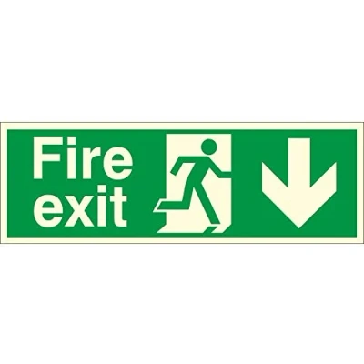 Image of Pack of 5 Glow In The Dark Fire Exit Down Signs 300mm x 100mm Rigid Plastic