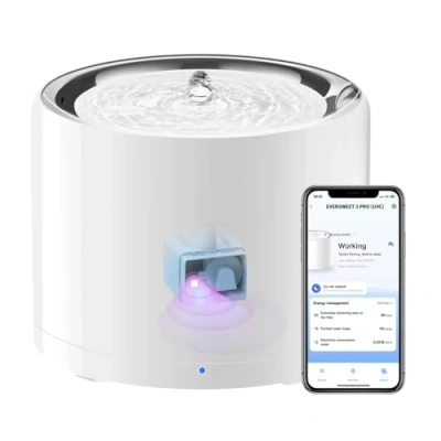 Image of PETKIT Cat Water Fountain, UVC Wireless Pump, APP Control, 1.8L Fountain Stainless Steel, Ultra Quiet, Hygienic Fresh for Cats Dogs, 3 Working Mode, Smart LED Light, Activated Carbon Filter