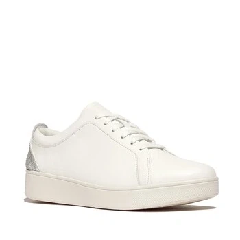 Image of Fitflop Women&#039;s Rally Crystal BACKTAB Leather Sneakers Shoe, Urban White/Silver, 3 UK