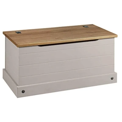 Image of Corona Grey Storage Chest Ottoman Solid Wood Mexican Toy Bedding Blanket Box