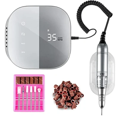 Image of Madenia Professional Electric Nail Drill Machine with LCD Touch Screen, 35000 RPM Efile File for Arylic Gel Nails, E Kit Salon Home Manicure Use, Grey