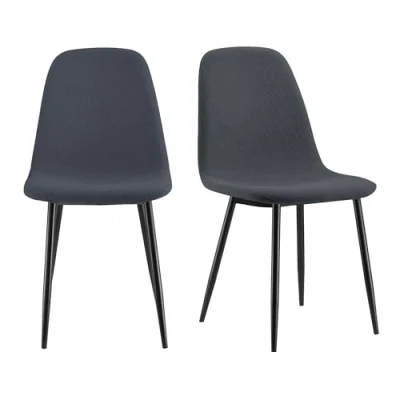 Image of VonHaus Dining Chairs Set of 2 Charcoal Blue Kitchen with Black Metal Legs Upholstered Cord Effect Pair for Room &amp; Dinner Table Cavell