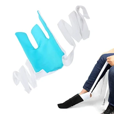 Image of Sock Aid Tool for Putting Socks Easy On and Off Elderly, Disabled, Pregnant, Diabetics Pulling Assist Device Helper (Blue)