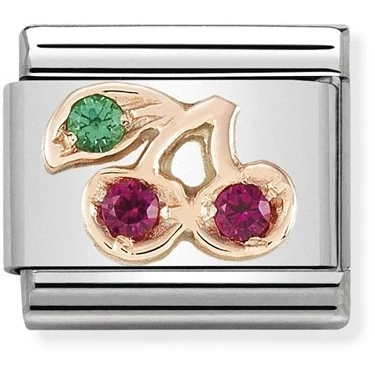 Image of Nomination Classic Rose Gold CZ Cherries Food &amp; Drink Charms