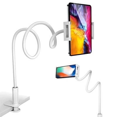 Image of Phone Holder for Bed,360 Flexible Lazy Tablet Bed,with Adjustable 39.4&quot; Long Arm Clamp Bracket Mount Stand 4.7 10.5&quot; iPhone/iPad Air/Pro/mini/Tablet/Switch,White