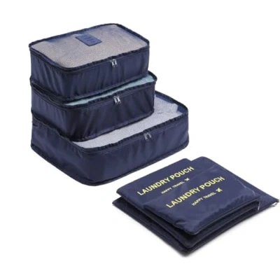 Image of BSLVWG Travel Organiser Packing Bags,6 PCS Cubes Set for Clothes Luggage Organizers Storage Bags Waterproof Nylon (Navy)