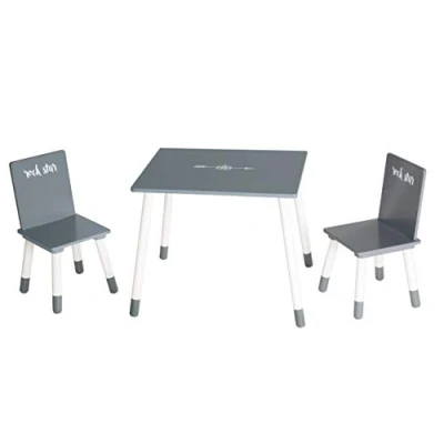 Image of roba Wooden Children&#039;s Play Table and Chair Set &#039;Rock Star Baby 3&#039; with 2 Chairs 1 (Dark Grey)