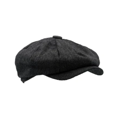 Image of WALKER AND HAWKES Men&#039;s Brown Grey Classic Baker Boy Style 8 Panel Tommy Cap Herringbone XL (60cm)