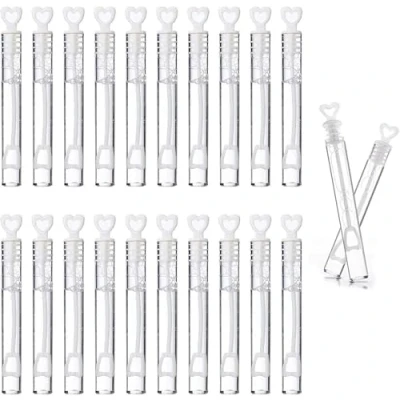 Image of SHATCHI Heart Wand Filled Bubbles Tubes Bottles Wedding Table Decoration Party Favours Kids Bag Fillers, Clear, 24pcs