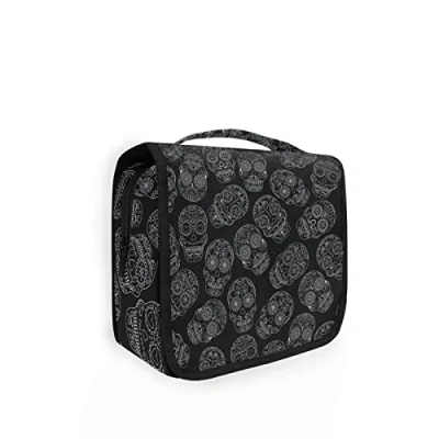 Image of Moyyo White Skulls Toiletry Bag Travel Wash Organised Hanging Gym Camping Portable Cosmetic Organiser for Women Girls Kids