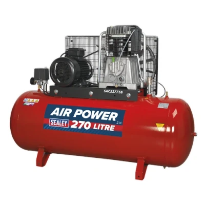 Image of Sealey Air Compressor 270L Belt Drive 7.5hp 3ph 2 Stage with Cast Cylinders