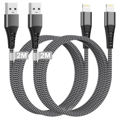 Image of iPhone Charger Cable 2M 2Pack[Apple MFi Certified], USB to Lightning Nylon Fast Charging Lead Wire for Apple 14 13 12 Pro Max XR XS 8 7 6 5 SE iPad