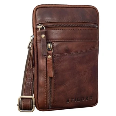Image of STILORD &#039;Brooks&#039; Leather Belt Purse Chest Pouch for Phone Crossbody Bag Sling Travel Bumbag Genuine Vintage Leather, Colour:Porto Cognac
