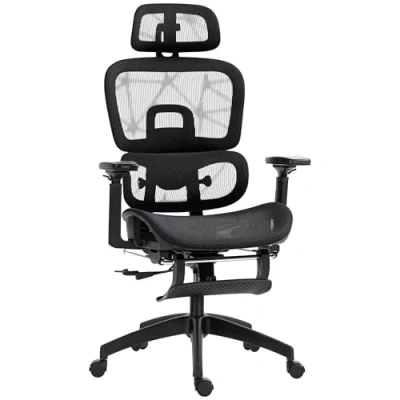Image of HOMCOM Executive Office Chair, Ergonomic Mesh High Back Desk Chair with Lumbar Support, Reclining Function, Swivel Computer 3D Armrest, Headrest, Footrest, Black
