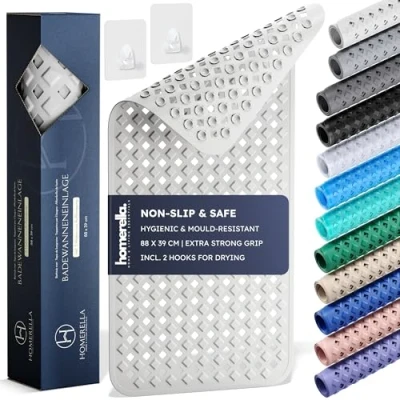 Image of Homerella Bath Mat Non Slip Skin Sensitive 88 x 39 cm Including Hanging BPA Free Shower Mould Resistant &amp; Machine Washable Anti