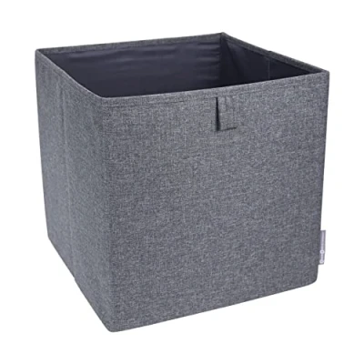Image of Bigso Box of Sweden Cube Storage Unit for Shelf or Closet Large Clothes, Toys, Office Supplies, etc. Foldable Polyester and Cardboard Basket Grey