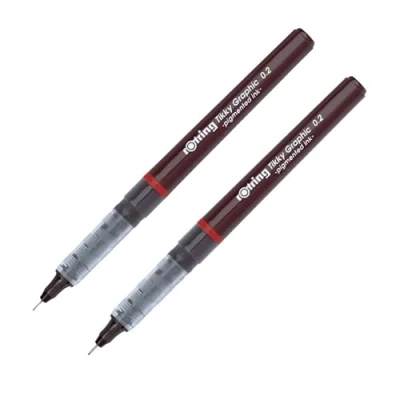 Image of rOtring Tikky Graphic Fine Liner Pen 0.20mm, 2 Count Black Ink