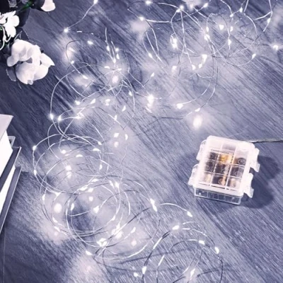Image of Ariceleo 16.4ft 50 LED Fairy Lights 1 Pack, Waterproof, Cool White, Battery Operated String with Remote, Timer,Twinkle, Flexible Copper Wire for Outdoor, Bedroom, Wedding, Christmas Décor