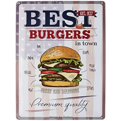 Image of DODINO 30 x 40 cm Tin Signs Burgers Recipes, Decorative Home Accessory, BBQ Grill Sign, Barbecue Area, Garden, Bar, Kitchen Decoration, Sign
