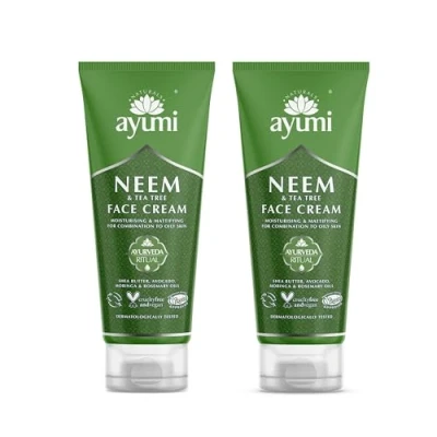 Image of Ayumi Neem &amp; Tea Tree Face Cream, Balanced Blend of Moisturisers Moringa Oil to Maintain Hydration For Prone Skin, With Witch Hazel a Hint Nettle 2 x 100ml