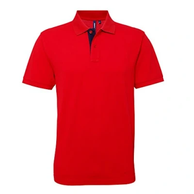 Image of Asquith &amp; Fox Mens Classic Fit Contrast Polo Shirt (Red/ White) Multicolour Cotton Size Medium