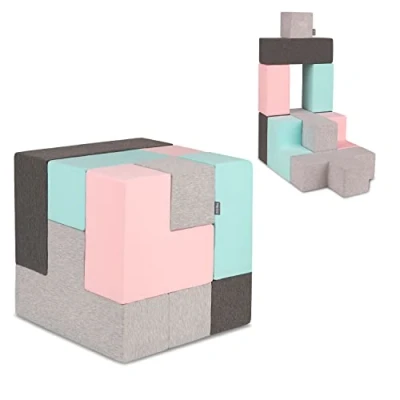 Image of KiddyMoon Soft Foam Cubes Building Blocks 14Cm For Children Multifunctional Construction Montessori Toy Babies, Certified Made In The EU, 9 Pieces, Mix: Light Grey Dark Pink Mint