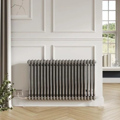 Image of Greened House Electric 3 Column Raw Metal Horizontal Radiator Traditional Classic Style 600mm High 999mm Wide