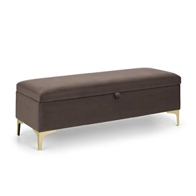 Image of Julian Bowen Blanket Box, Velvet &amp; Metal, Truffle/Gold, Height: 44, Width: 131, Depth: 46cm