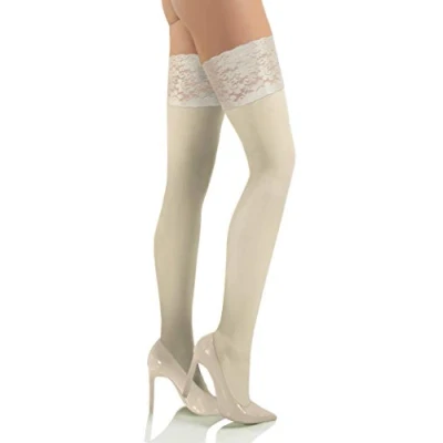 Image of Sesto Senso Womens Hold Ups Stockings 50 Denier Microfiber Opaque Sexy Lace Top White XL/XXL Ivory