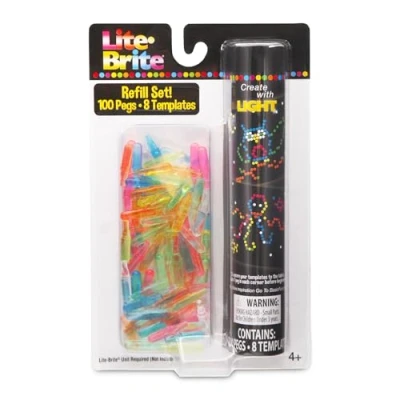 Image of Lite Brite Peg &amp; Template Refill Pack Light Up Drawing Board, LED Board with Colours, Toys for Creative Play, Glow Art Neon Effect Kids Ages 4+ Basic Fun 02224