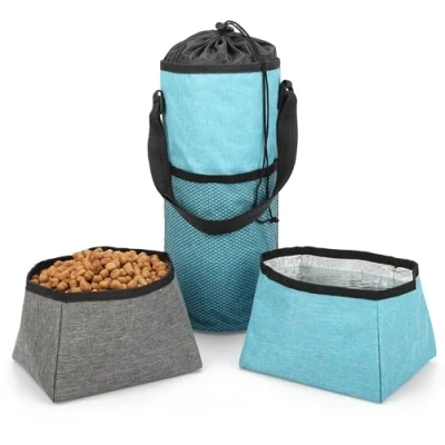 Image of Belle Vous Dog Travel Bag with Food and Water Bowls Pet Storage Pouch Collapsible Feeding for Travel, Camping &amp; Road Trips