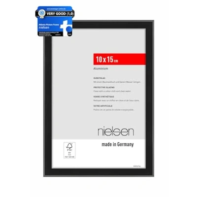Image of nielsen Atlanta Photo Frame 4x6, 10x15cm Aluminium Picture Frame, Black with Protective Acrylic Glazing and Push Turn Clips Frosted