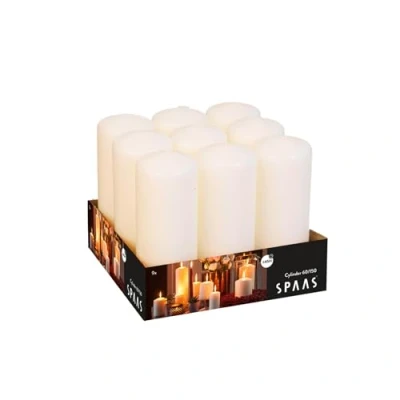 Image of Spaas Tray of 9 Unscented Pillar Candles 60/150 mm, 45 Hours, Ivory
