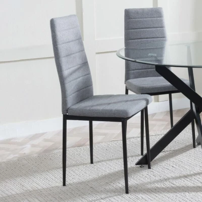 Image of Set of 6 Rovigo Dark Grey Fabric Dining Chair with Black Legs