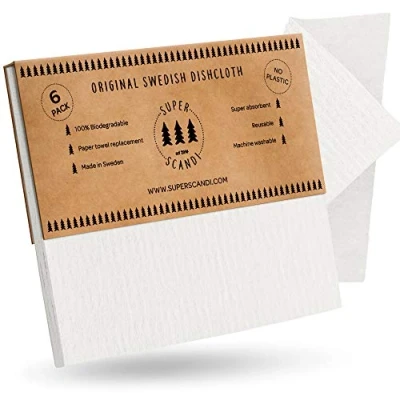 Image of SUPERSCANDI Made in Sweden Dish Cloths Eco Friendly Paper Alternative White 6 Pack Reusable Compostable Kitchen &amp; Rags