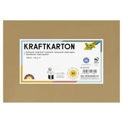 Image of folia Kraft, natural, 230 g/m², DIN A5, 50 sheets, for individual crafting and designing of greeting, invitations, place cards, etc, Cardboard